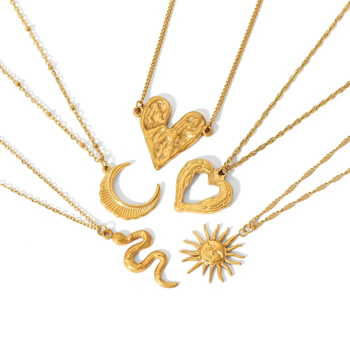 1 Piece Simple Classic Style Moon Shape Stainless Steel  Gold Color Women's Pendant Necklaces 